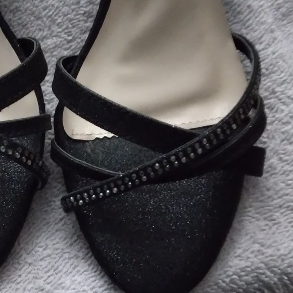 Atrevida Wedge Heels. Black and Sparkly with ankle buckle. - Picture 2 of 5